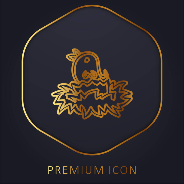 Птах на гнізді Рука намальована Викладена Золота лінія тварин логотип або іконка преміум-класу
 - Вектор, зображення