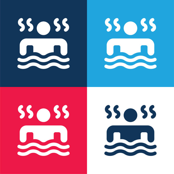 Ванна синий и красный четыре цвета минимальный набор значков - Вектор,изображение
