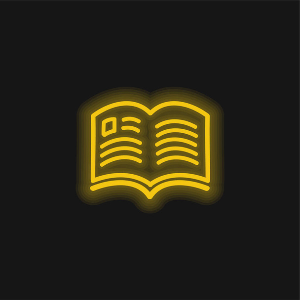 Libro dibujado a mano Páginas abiertas amarillo brillante icono de neón - Vector, Imagen