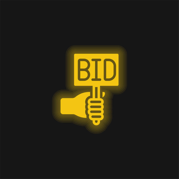 Bid yellow glowing neon icon - Vector, Image