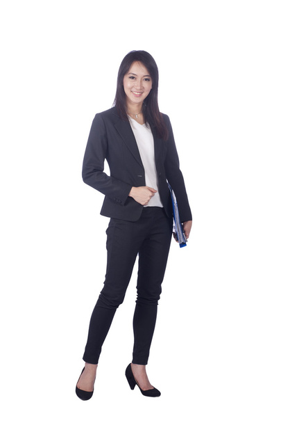 Mujer de negocios asiática segura, primer plano retrato sobre fondo blanco
. - Foto, imagen