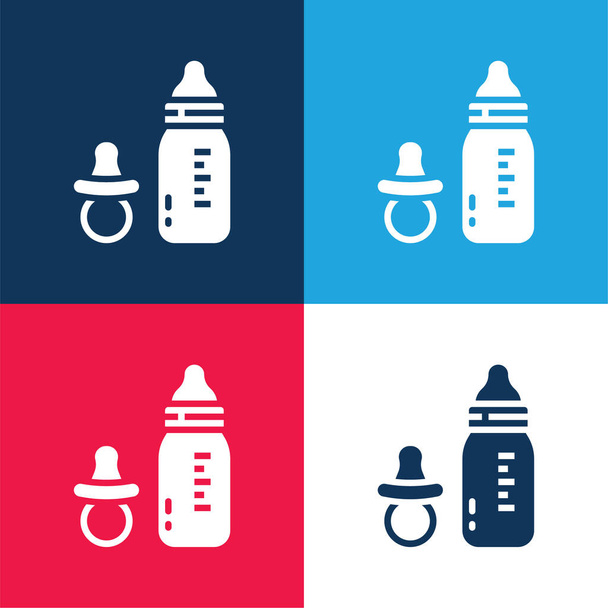 Baby Bottle blue and red four color minimal icon set - Vector, Image