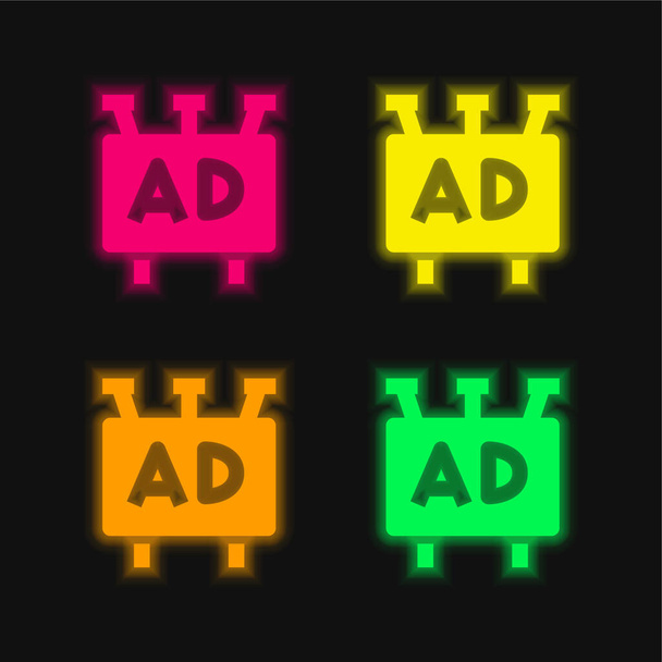 Ad four color glowing neon vector icon - Vector, Image