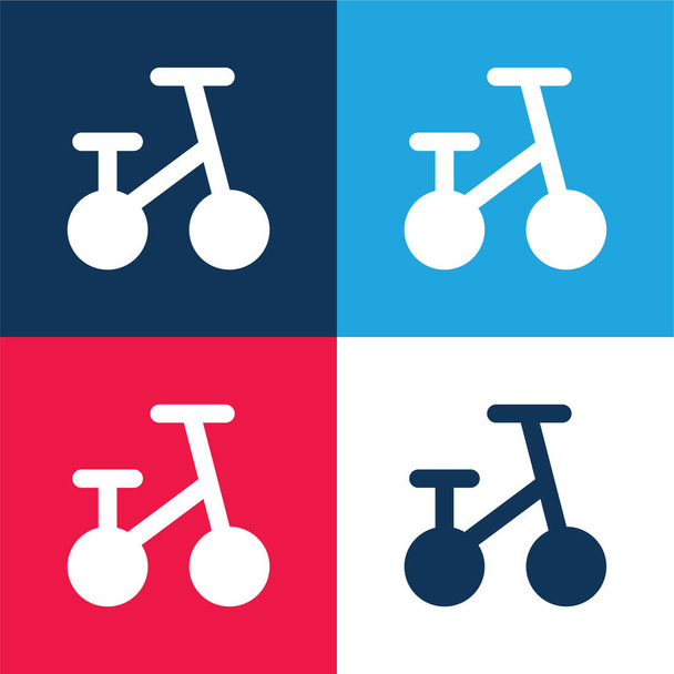 Ensemble d'icônes minime bicyclette bleu et rouge quatre couleurs - Vecteur, image