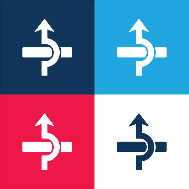 Flecha sobre un elemento rectangular azul y rojo conjunto de iconos mínimo de cuatro colores - Vector, Imagen