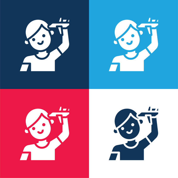 Niño azul y rojo de cuatro colores mínimo icono conjunto - Vector, imagen