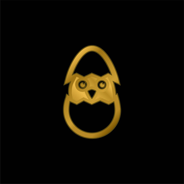 Pájaro en huevo roto chapado en oro icono metálico o logo vector - Vector, imagen