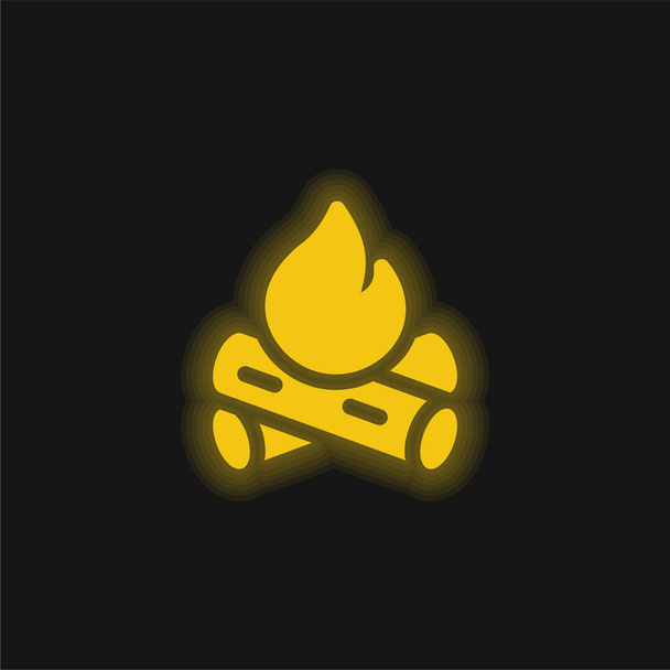 Ícone de néon brilhante amarelo fogueira - Vetor, Imagem