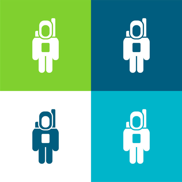 Astronauta płaskie cztery kolory minimalny zestaw ikon - Wektor, obraz