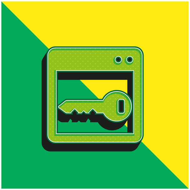 Janela em branco com chave verde e amarelo moderno logotipo do ícone do vetor 3d - Vetor, Imagem