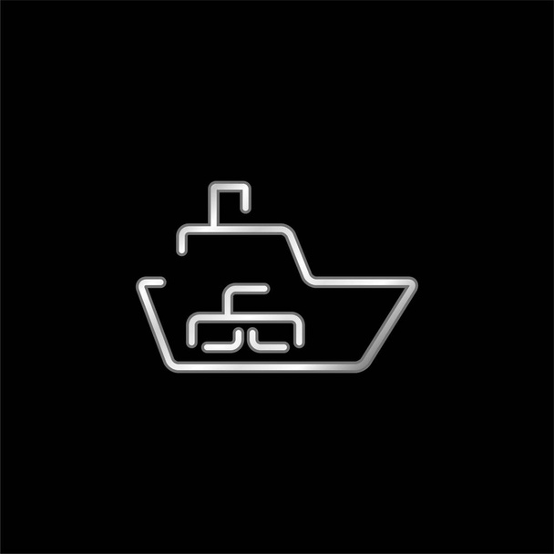 Boat Logistics Transport With Boxes Uvnitř stříbrné pokovené kovové ikony - Vektor, obrázek