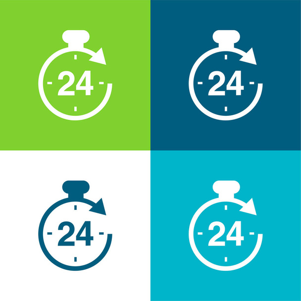 24 Horas Plano de cuatro colores mínimo icono conjunto - Vector, Imagen