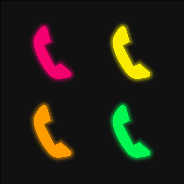 Musta Puhelin Auricular neljä väriä hehkuva neon vektori kuvake - Vektori, kuva