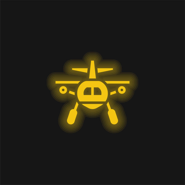 Flugzeug gelb leuchtende Neon-Ikone - Vektor, Bild