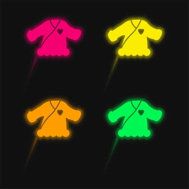 Baby Girly Top with Heart Shape four color gloving neon vector icon - Вектор,изображение