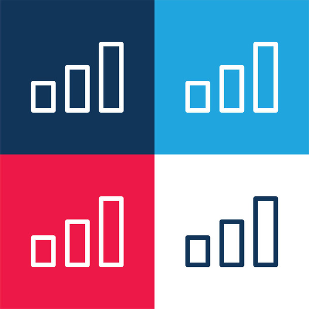Bar Chart kék és piros négy szín minimális ikon készlet - Vektor, kép