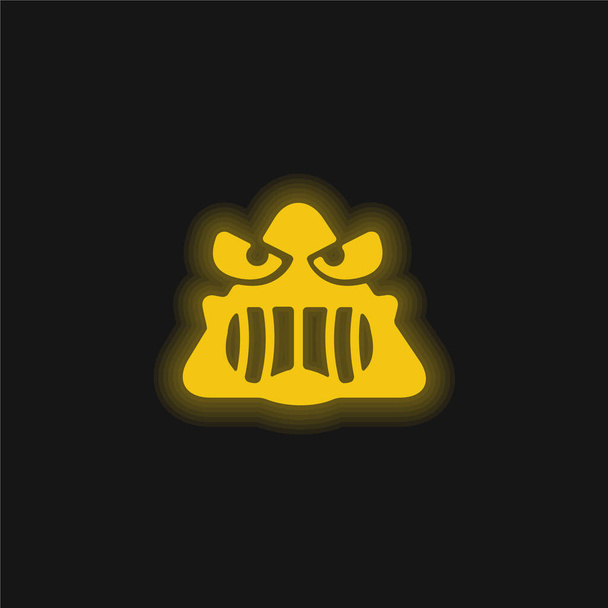 Vihainen kasvot keltainen hehkuva neon kuvake - Vektori, kuva