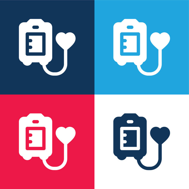 Blood Donation blue and red four color minimal icon set - Vector, Image