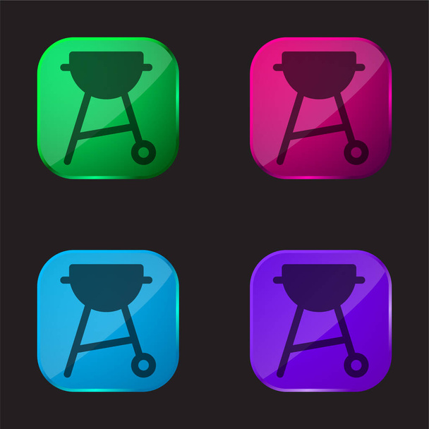 Barbecue čtyři barvy skleněné tlačítko ikona - Vektor, obrázek