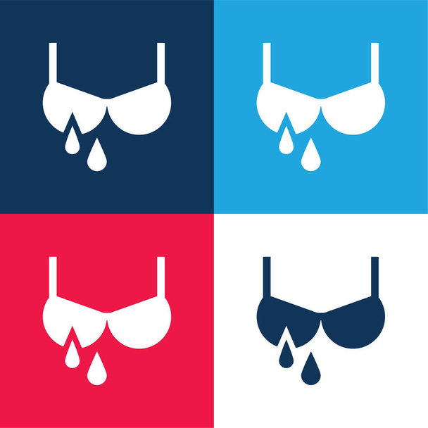 Karmienie piersią niebieski i czerwony zestaw czterech kolorów minimalny zestaw ikon - Wektor, obraz