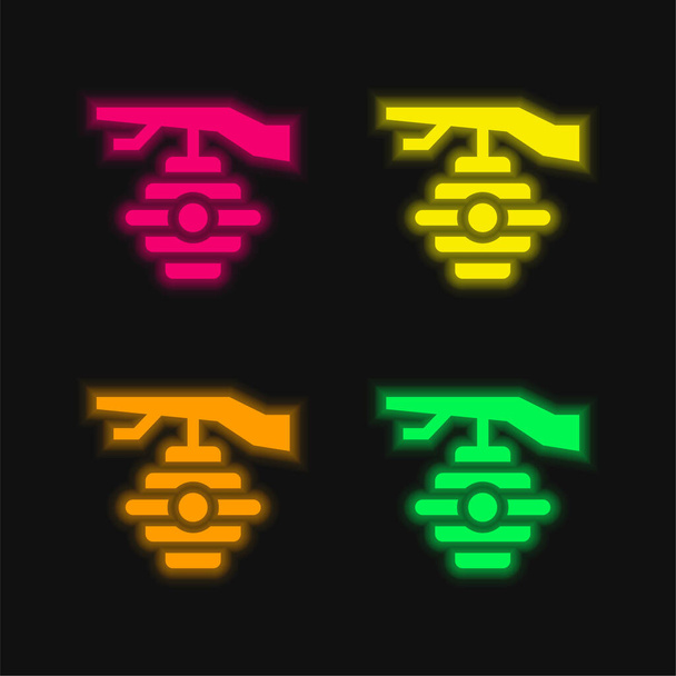 Arı kovanı parlayan dört renk neon vektör simgesi - Vektör, Görsel