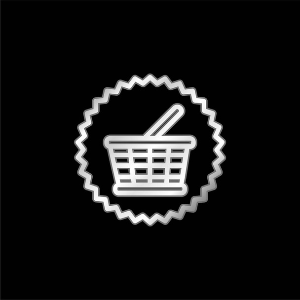 Basket Commercial Symbol silver plated metallic icon - Vector, Image