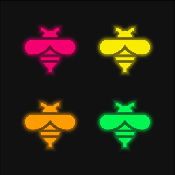 Biene vier Farbe leuchtenden Neon-Vektor-Symbol - Vektor, Bild