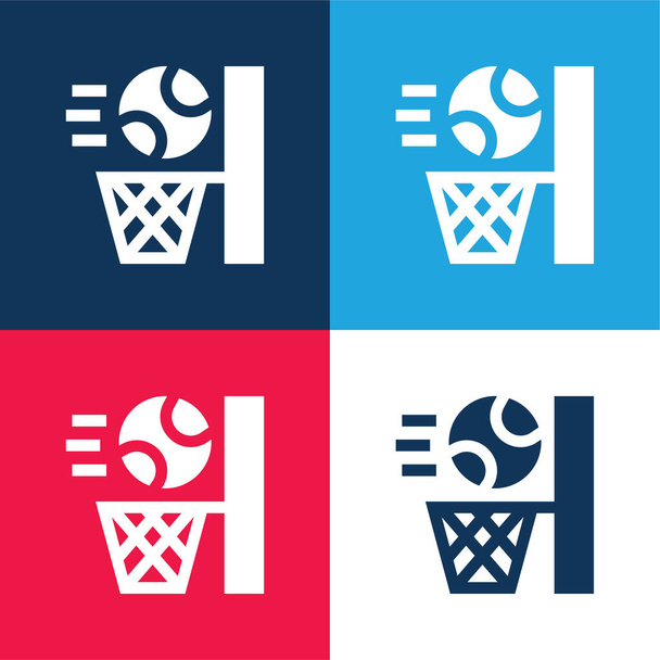 Baloncesto azul y rojo conjunto de iconos mínimo de cuatro colores - Vector, imagen
