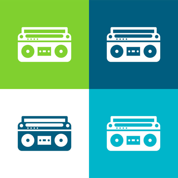 Boom Box With Controls And Settings Flat four color minimal icon set - Vector, Image