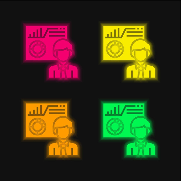 4色のネオンベクトルアイコンの分析 - ベクター画像