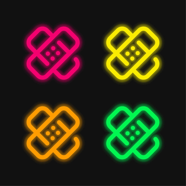 Bandage quatre couleur brillant icône vectorielle néon - Vecteur, image
