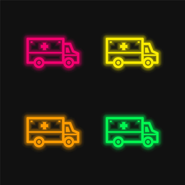 4色の輝くネオンベクトルのアイコンを救急車 - ベクター画像