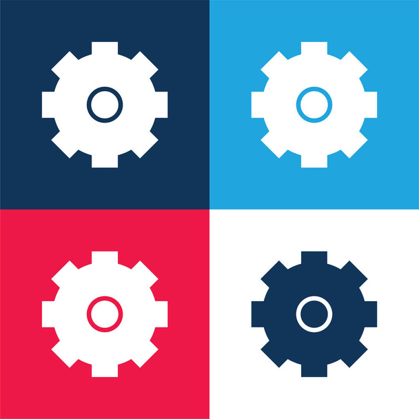 Big Cogwheel blue and red four color minimal icon set - Vector, Image