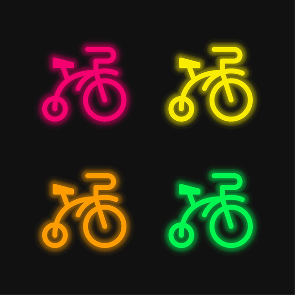 Bicicleta de cuatro colores brillante icono del vector de neón - Vector, Imagen