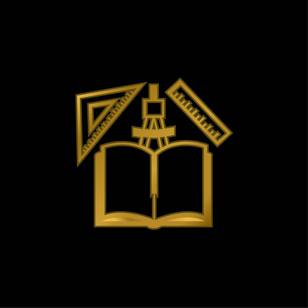 Книга і математика Матеріали Золота металева ікона або вектор логотипу
 - Вектор, зображення