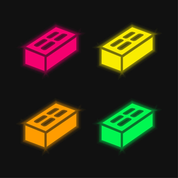 Mattone quattro colori incandescente icona al neon vettore - Vettoriali, immagini