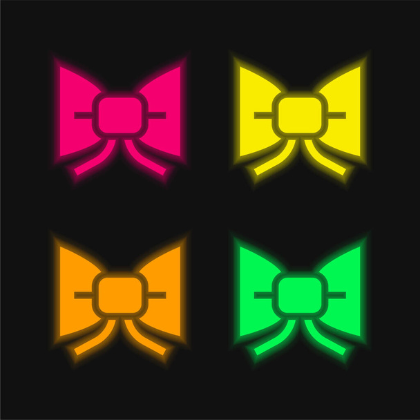 Bow Tie cztery kolory świecące neon wektor ikona - Wektor, obraz