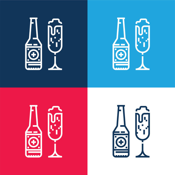 Cerveja azul e vermelho quatro cores conjunto de ícones mínimos - Vetor, Imagem