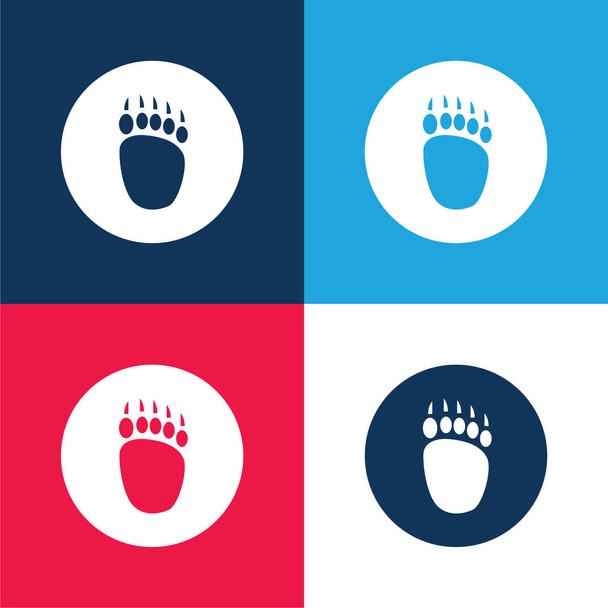 Bear Pawprint blu e rosso set di icone minime a quattro colori - Vettoriali, immagini