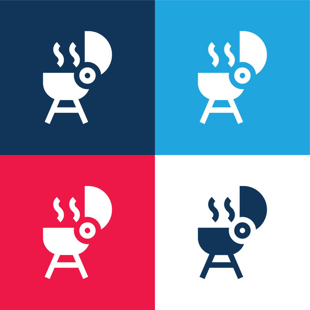 Bbq modrá a červená čtyři barvy minimální ikona nastavena - Vektor, obrázek