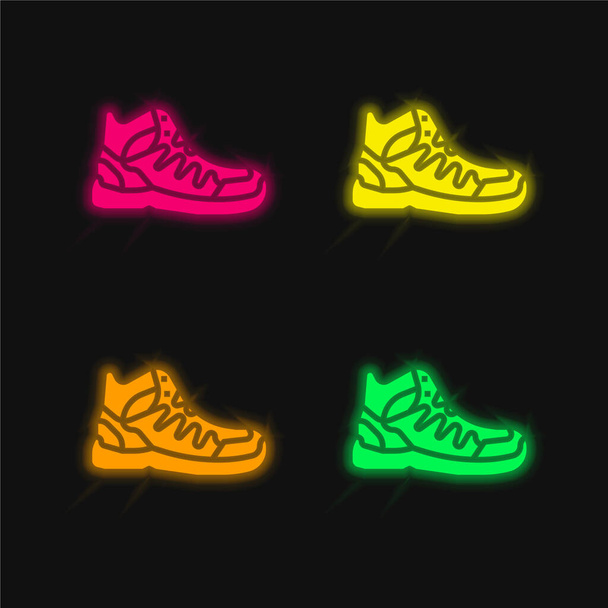 Botas de cuatro colores brillante icono de vectores de neón - Vector, imagen