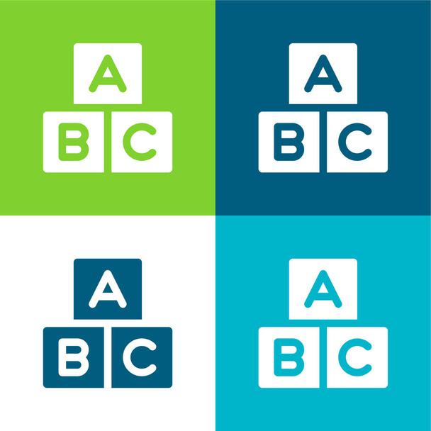 Αλφάβητο Επίπεδο σύνολο εικονιδίου τεσσάρων χρωμάτων - Διάνυσμα, εικόνα