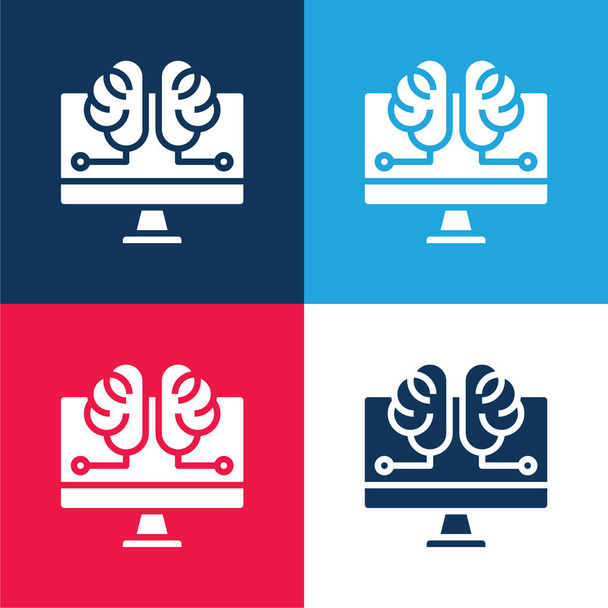 Intelligence Artificielle bleu et rouge ensemble d'icônes minimes quatre couleurs - Vecteur, image
