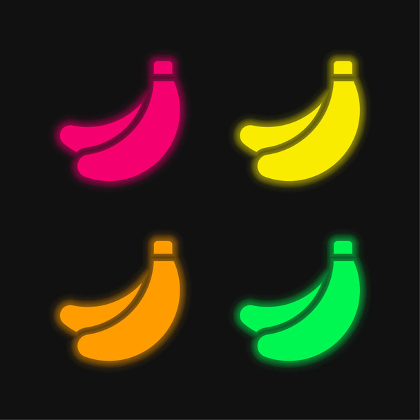 Bananen vier Farben leuchtenden Neon-Vektor-Symbol - Vektor, Bild