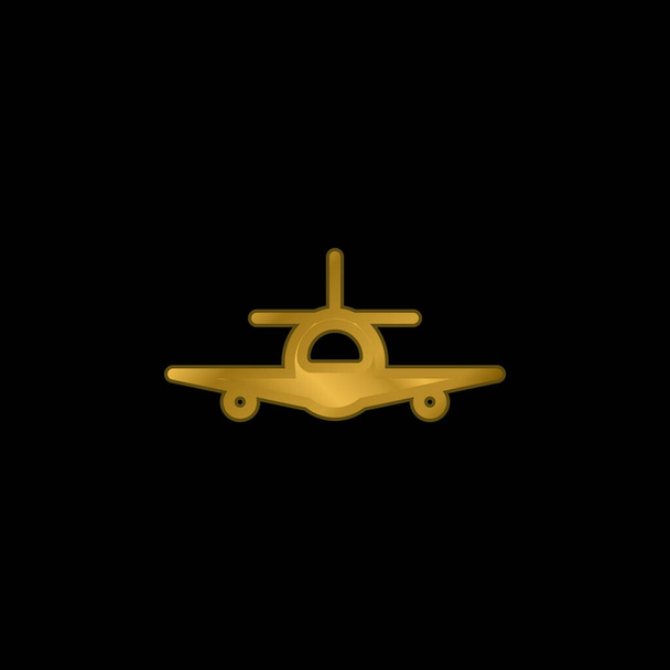 Vliegtuig vergulde metalen icoon of logo vector - Vector, afbeelding