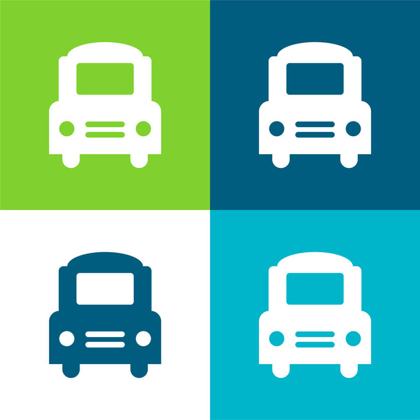 Big Bus Frontal Plano de cuatro colores mínimo icono conjunto - Vector, Imagen