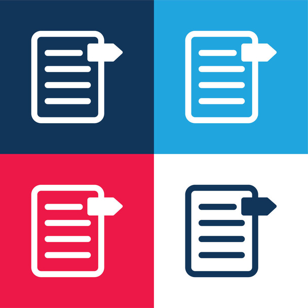 Bookmark On File blue and red four color minimal icon set - Vector, Image