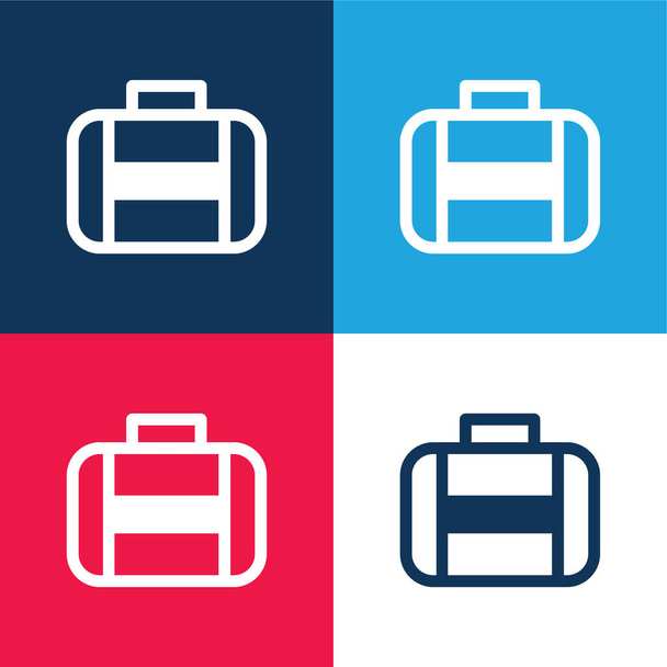 Großer Koffer blau und rot vier Farben minimales Symbol-Set - Vektor, Bild