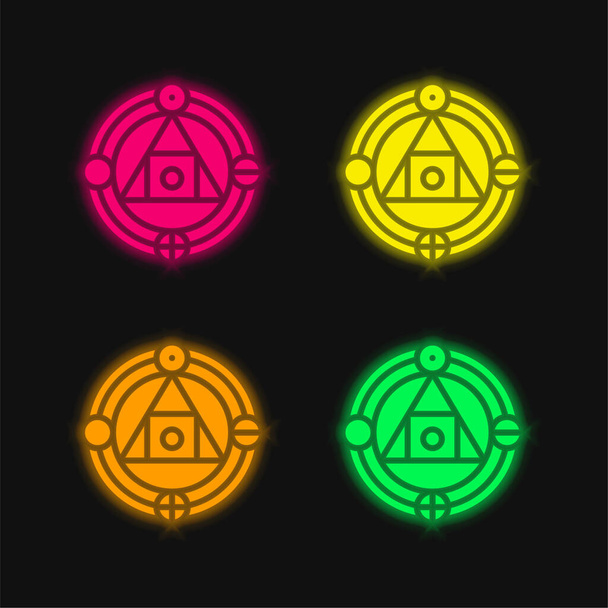 Simya dört renk parlayan neon vektör simgesi - Vektör, Görsel