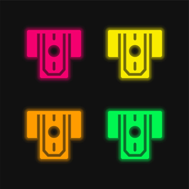 ATM Cash four color glowing neon vector icon - Vector, Image